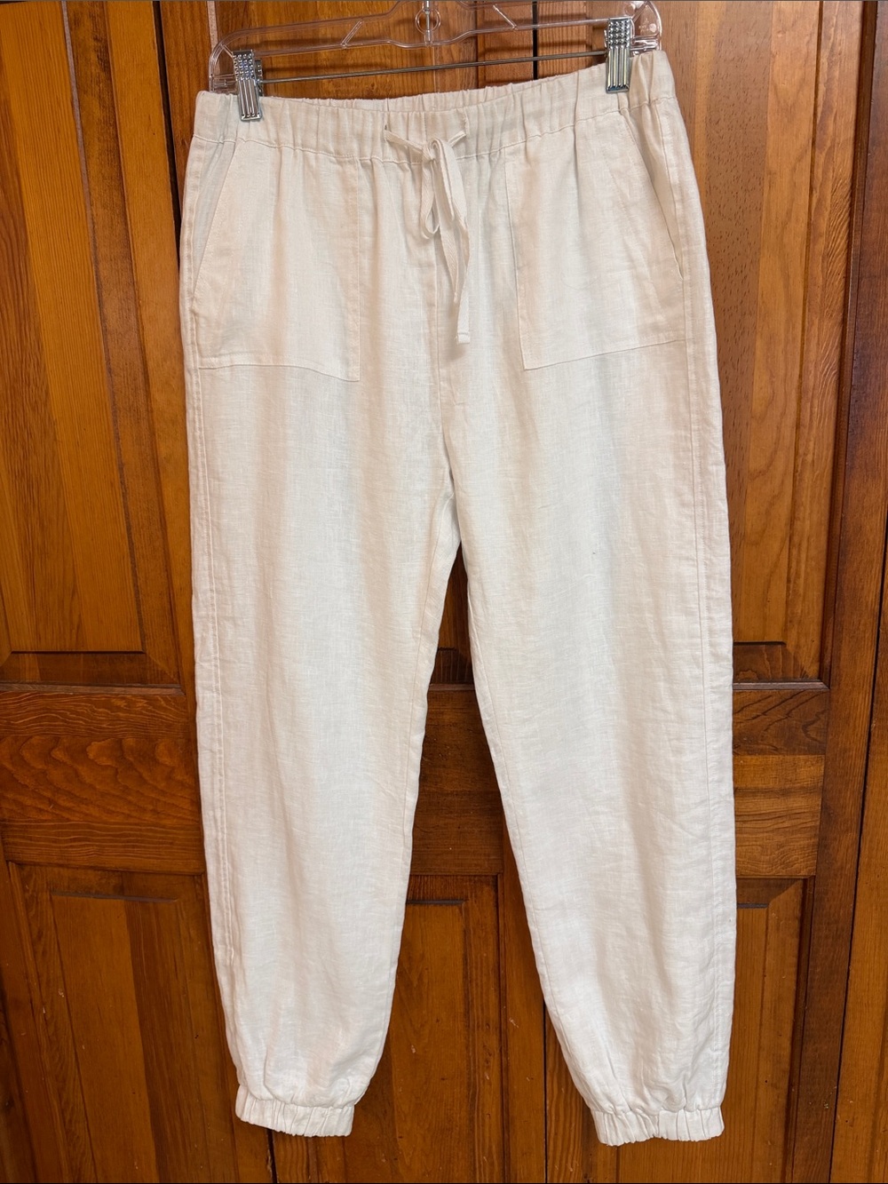 Elan Womens White Dressy Casual Beachy Coastal Drawstring Linen Joggers Medium